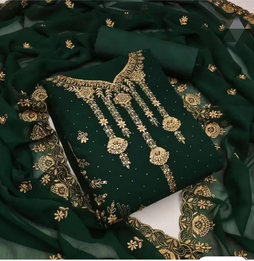 প্রিমিয়াম এমব্রয়ডারি জর্জেট থ্রি-পিস